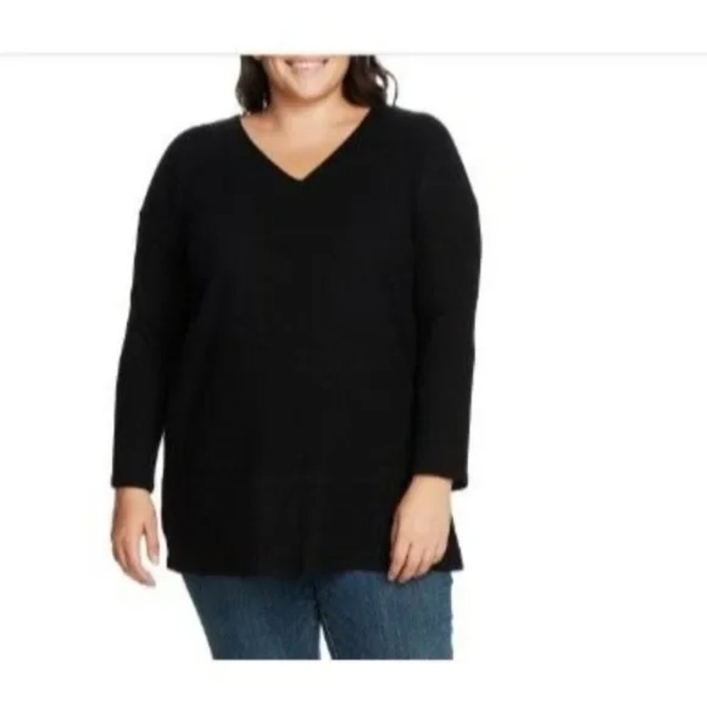 VINCE CAMUTO Ribbed Sleeve V-Neck Tunic Sweater Sz 3X